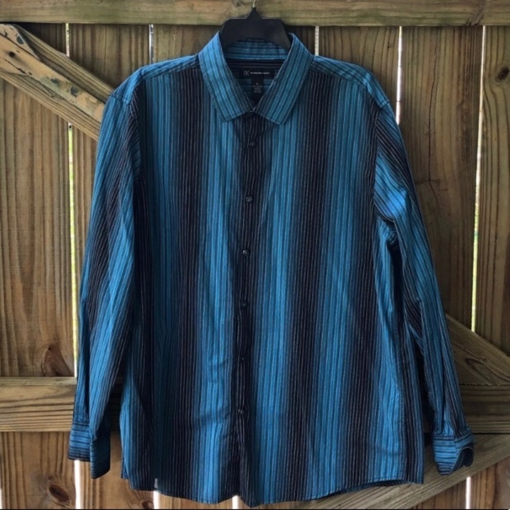 International Concepts Multi Blue Striped Long Sleeve Button Up Shirt